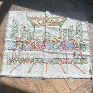 Vintage Last Supper Jesus Disciples Needlepoint Bible Days 19x15"